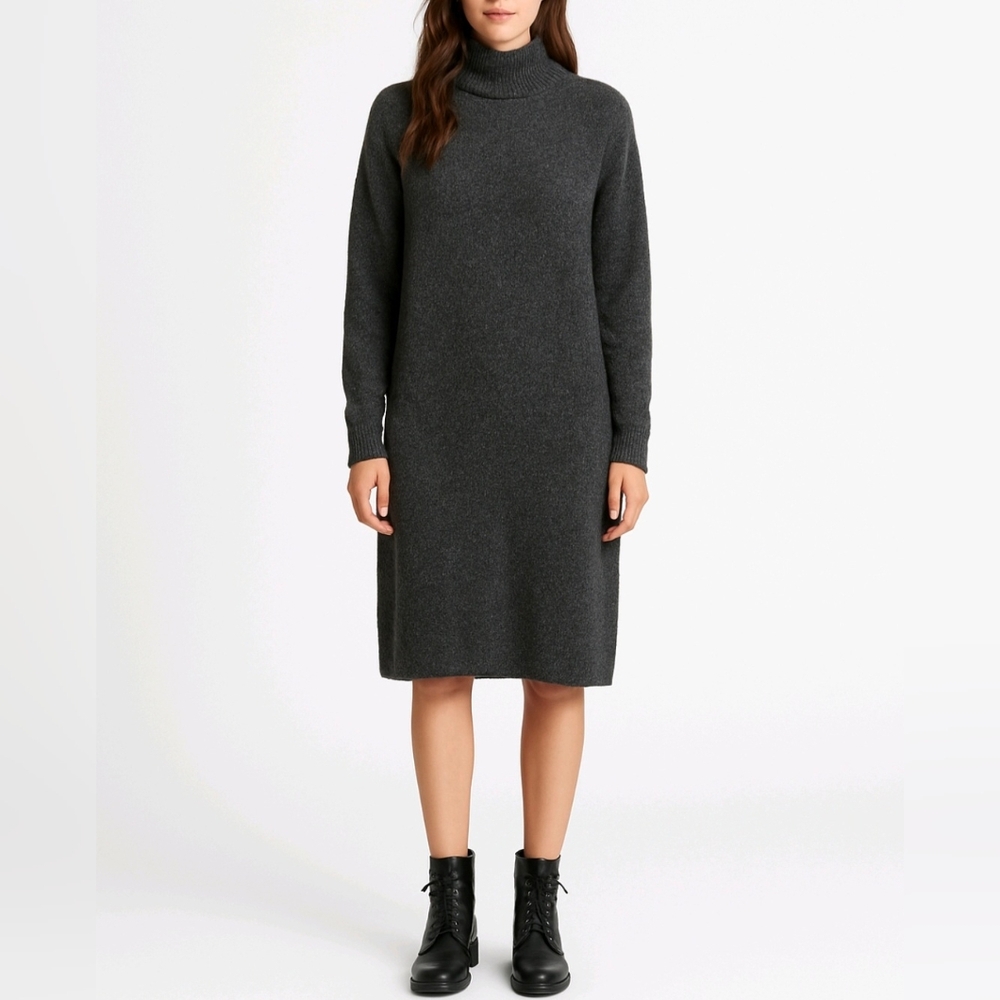Anthro|Moth Sweater Dress 100% Cashmere Gray Turtle Neck Long Sleeve Size XS